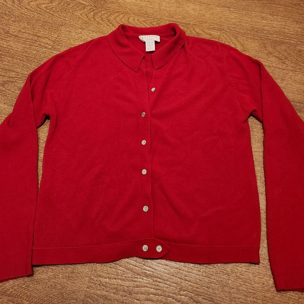 Red Button-Up Women's Sweater